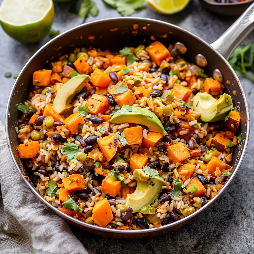 Southwest Sweet Potato, Black Bean and Rice Skillet
