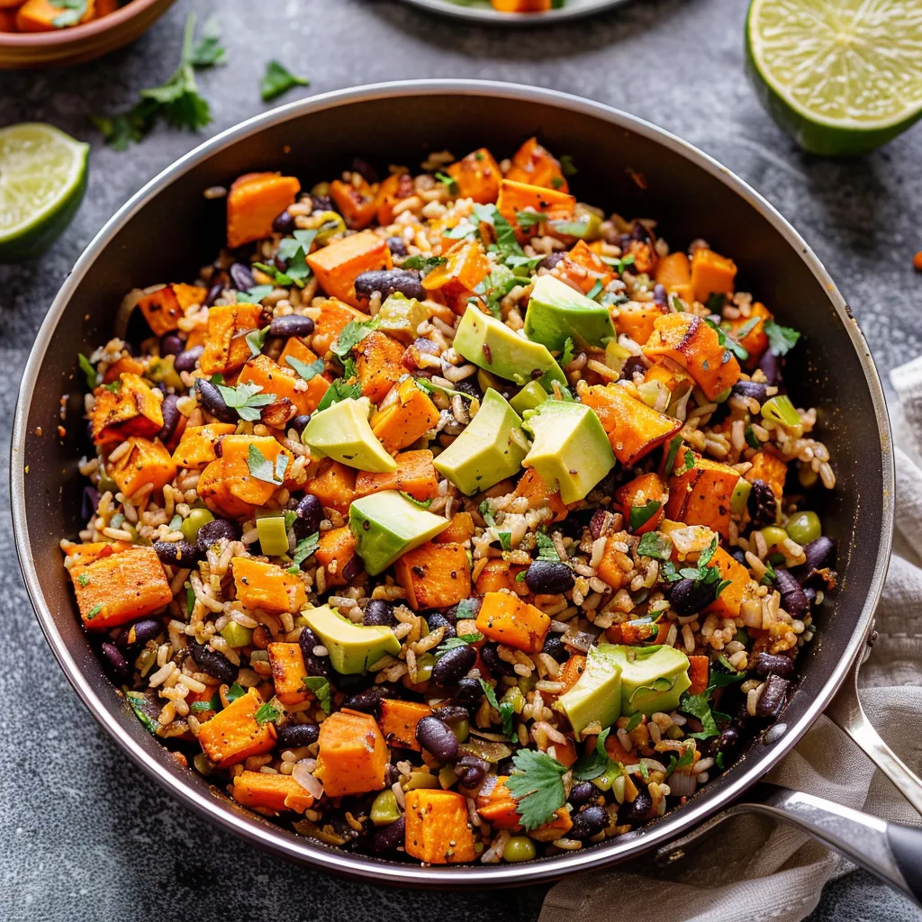 Southwest Sweet Potato, Black Bean and Rice Skillet