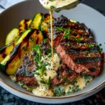 Grilled Steak Bowl with Creamy Sauce & Grilled Zucchini