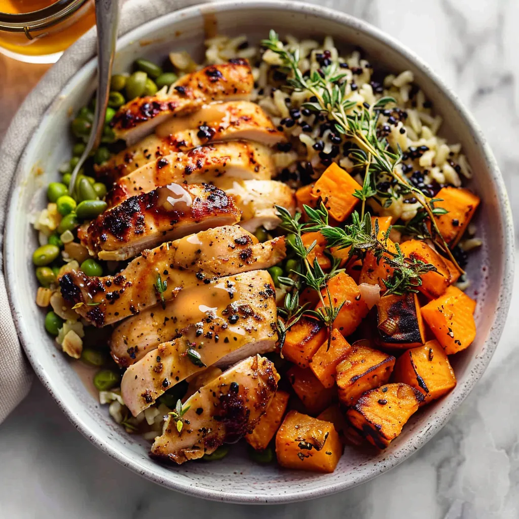 Maple Dijon Chicken & Roasted Sweet Potato Bowls