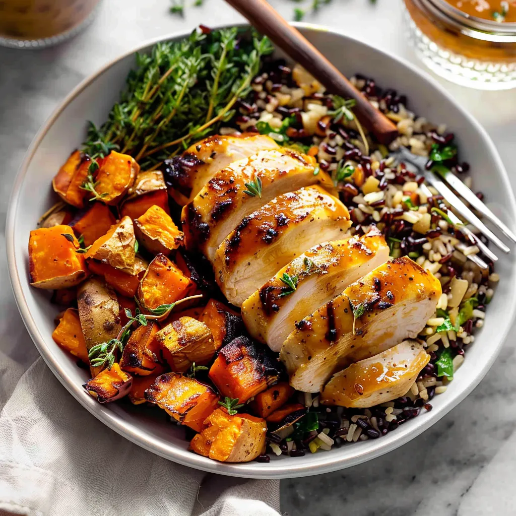 Maple Dijon Chicken & Roasted Sweet Potato Bowls