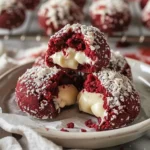 Red Velvet Snowball Cookies with White Chocolate Filling