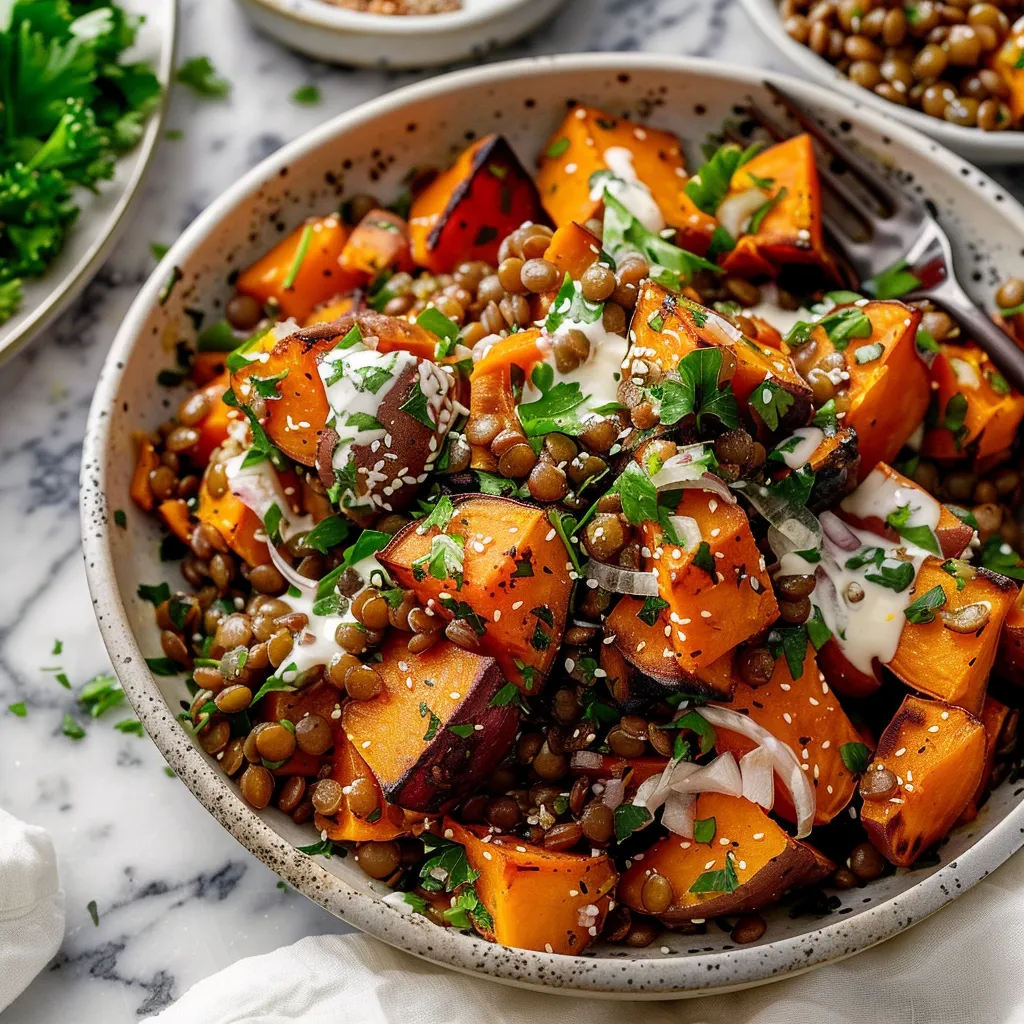 Roasted Sweet Potato Salad with Lentils