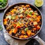 Southwest Sweet Potato Black Bean and Rice Skillet