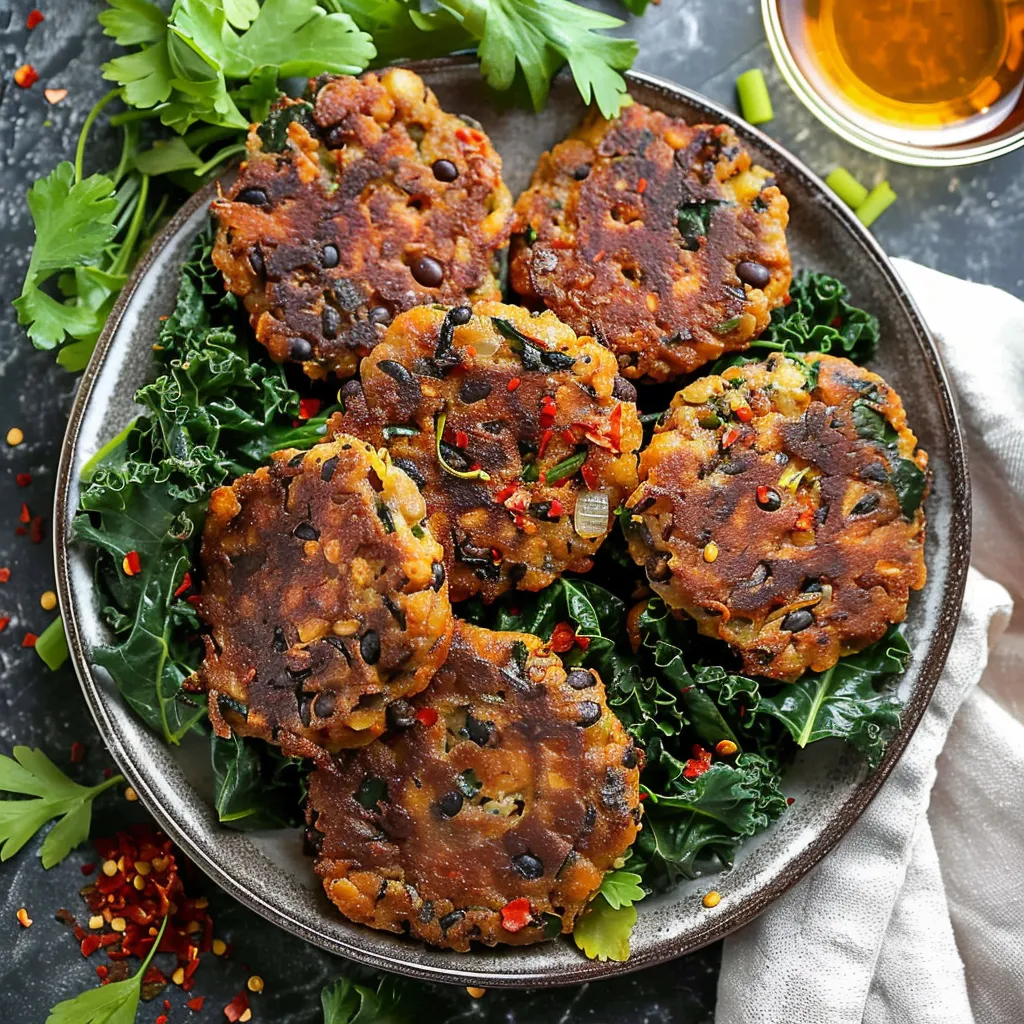 Savory Black-Eyed Pea Fritters with Bold Greens Delight