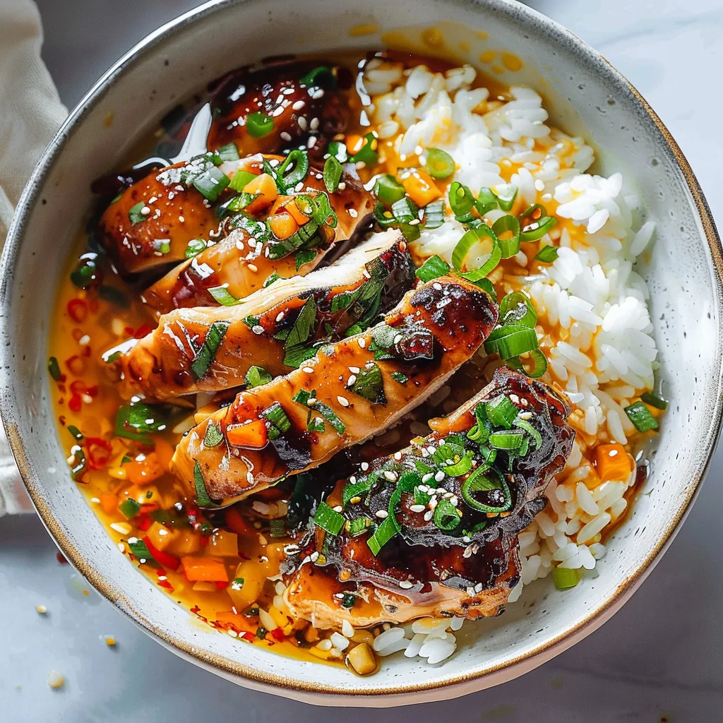 caramelised soy chicken in garlic ginger broth with rice