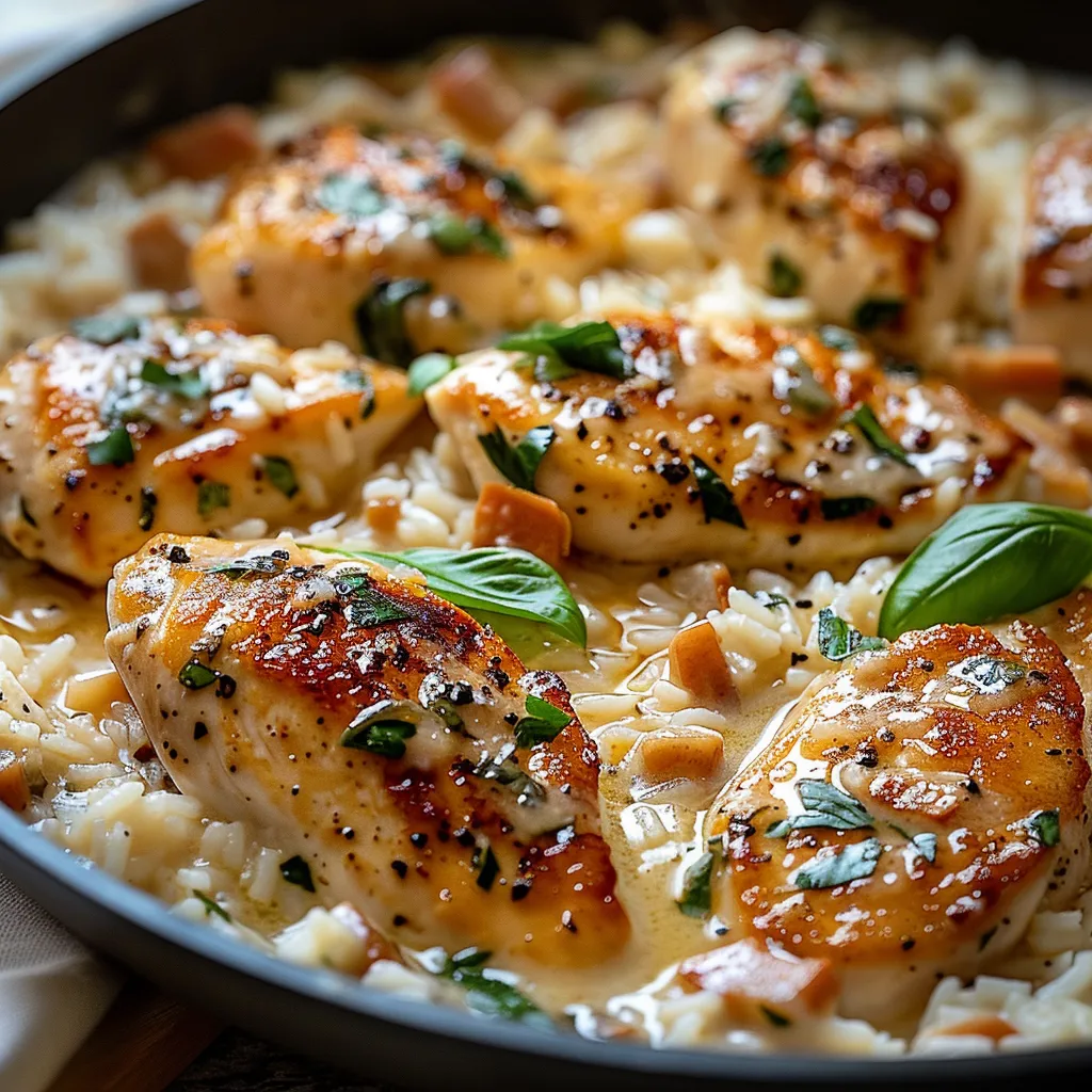 Savory Chicken Scampi with Creamy Garlic Parmesan Rice Delight