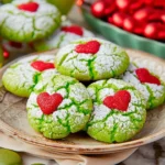 Easy Grinch Crinkle Cookies with Red Hearts