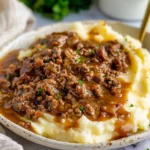 Ground Beef and Gravy Over Mashed Potatoes