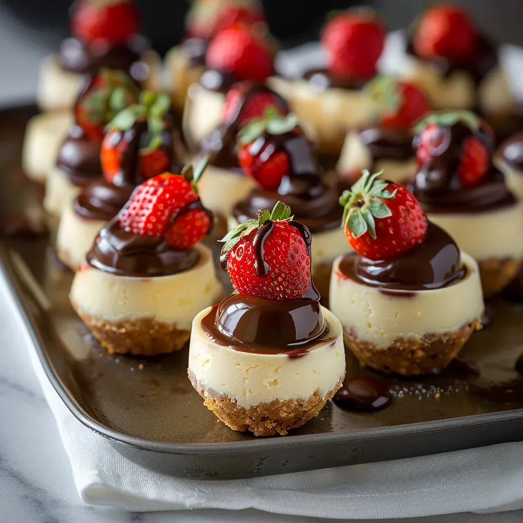 Irresistible Mini Cheesecakes Topped with Chocolate Strawberries
