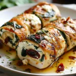 Rolled Up Chicken with Feta Spinach and Sun-Dried Tomatoes