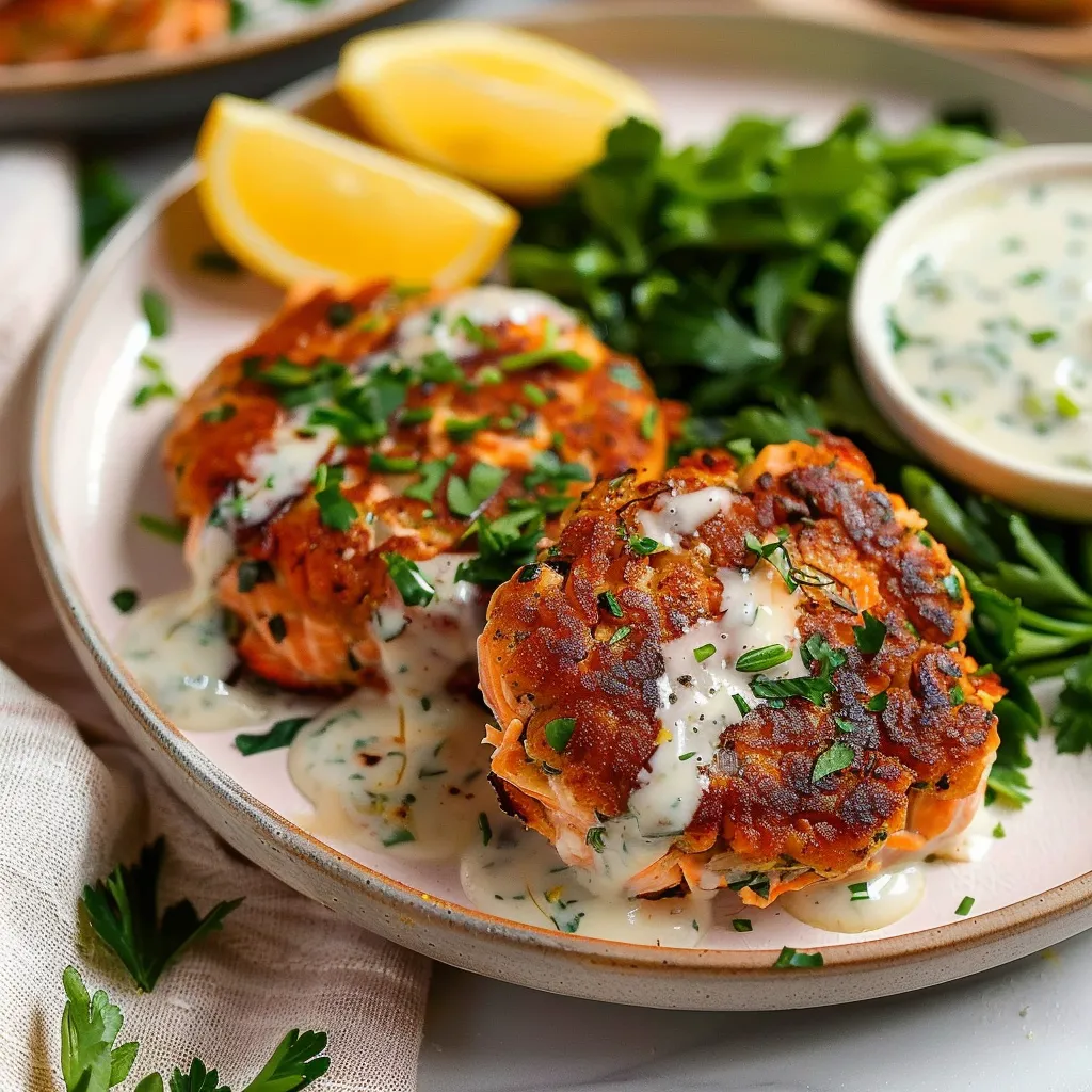 Salmon Patties With Creamy Lemon-Garlic Sauce