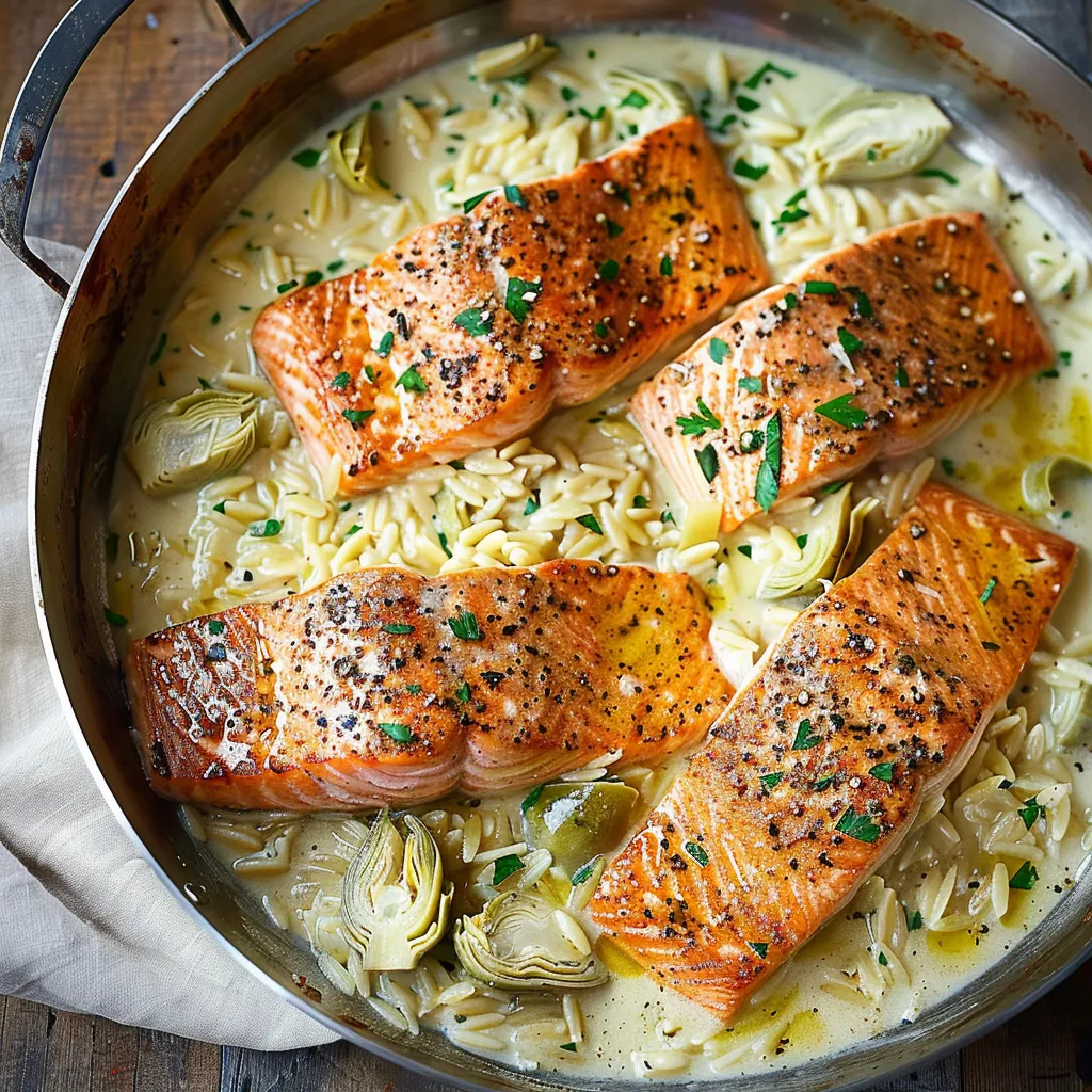 Salmon with Artichoke Orzo