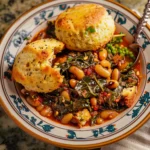 Stewed Black-Eyed Peas with Collard Greens & Cornbread Biscuits