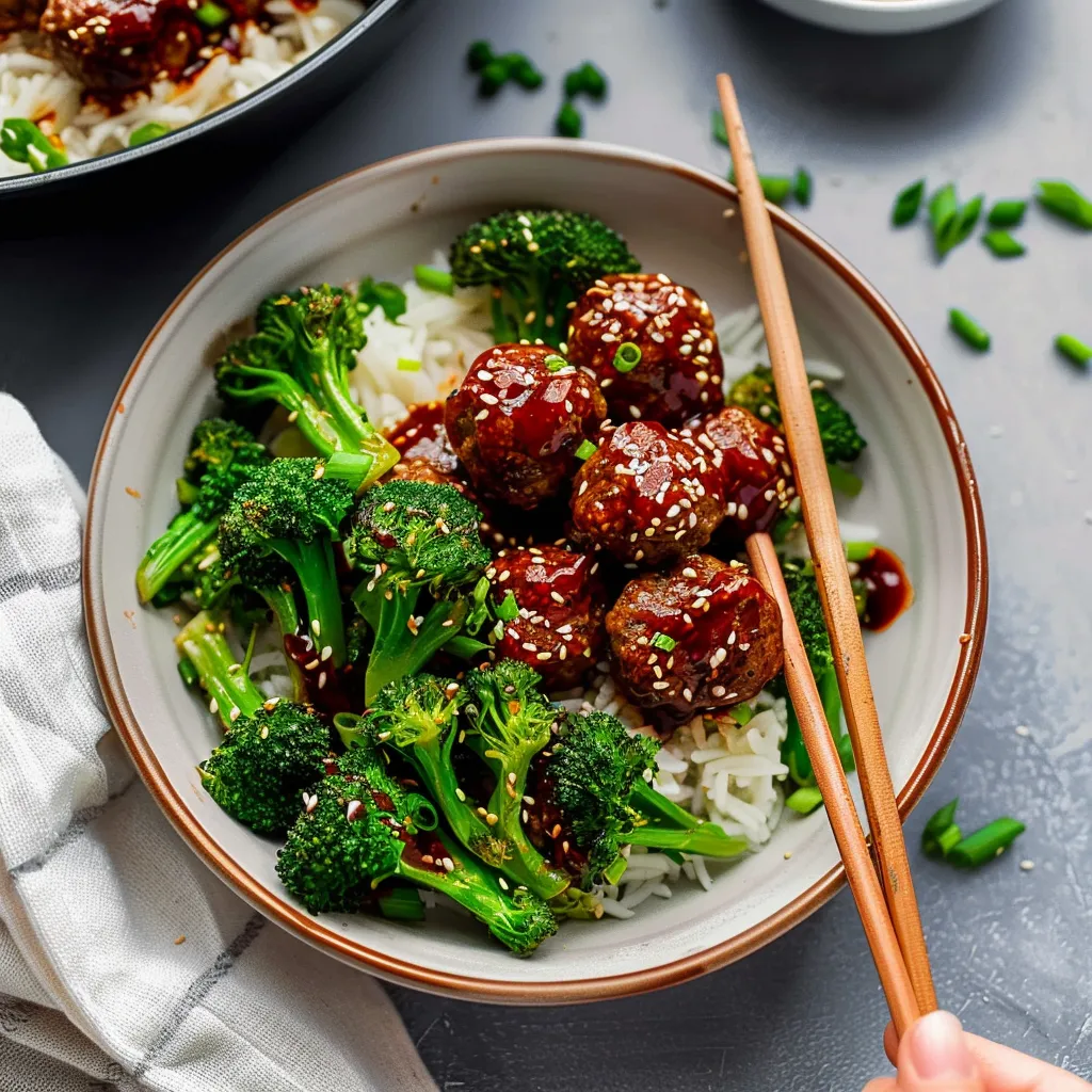Delicious Sticky Mongolian Meatballs and Broccoli Recipe
