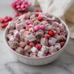 Valentine's day muddy buddies with pink m&m's