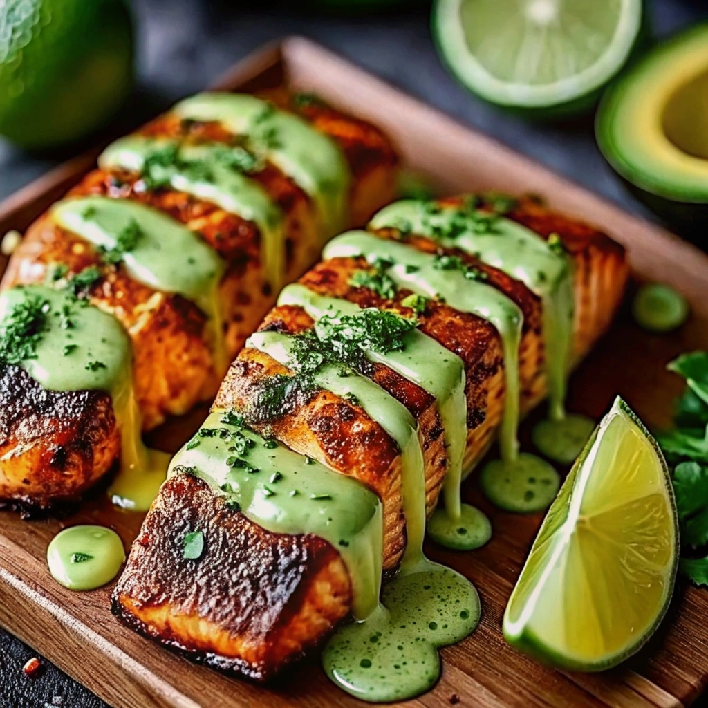 Baked Cajun Salmon with Creamy Avocado Lime Sauce Delight
