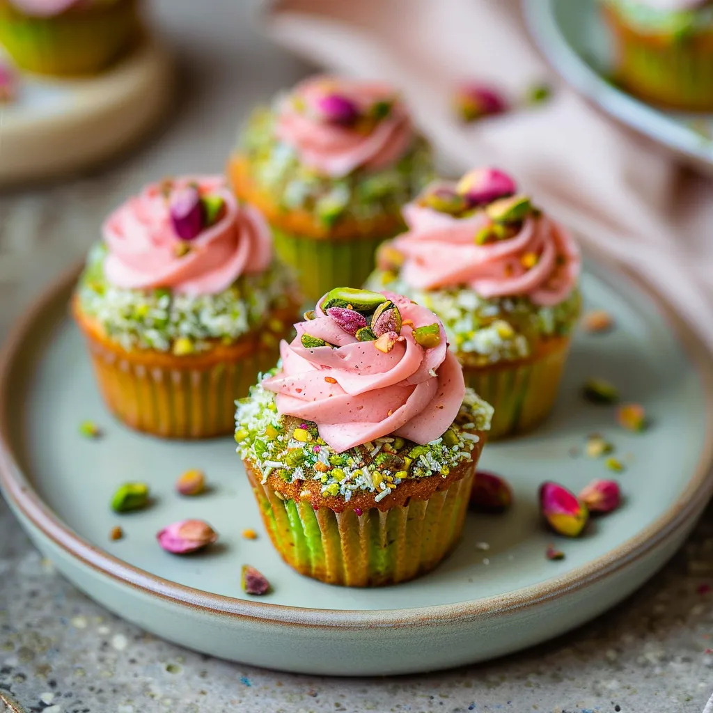Vegan Mini Rose Pistachio Cupcakes