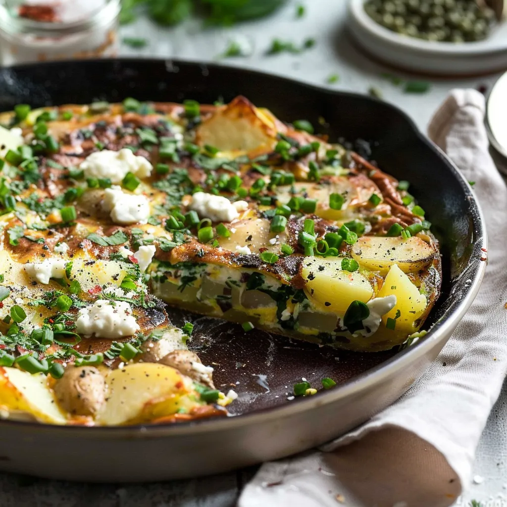 Delicious Garden Frittata with Goat Cheese & Potatoes Recipe