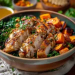 Maple Dijon Chicken & Roasted Sweet Potato Bowls