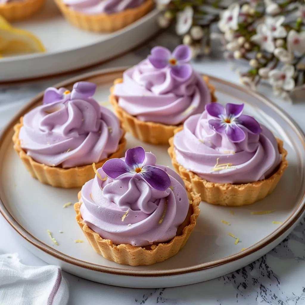 Delicious Mini Lemon Tart with Whipped Lilac Meringue Delight