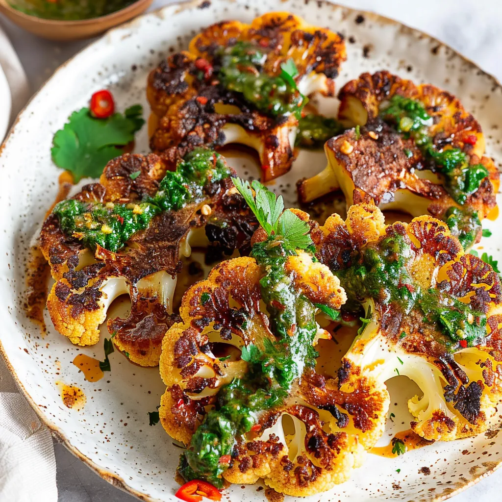 Savory Cajun Roasted Cauliflower Steaks with Zesty Chimichurri
