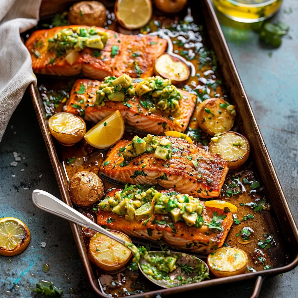 Savory Sheet Pan Salmon with Zesty Citrus Avocado Salsa