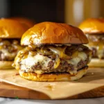 Beef Sliders with caramelized onions and Swiss cheese