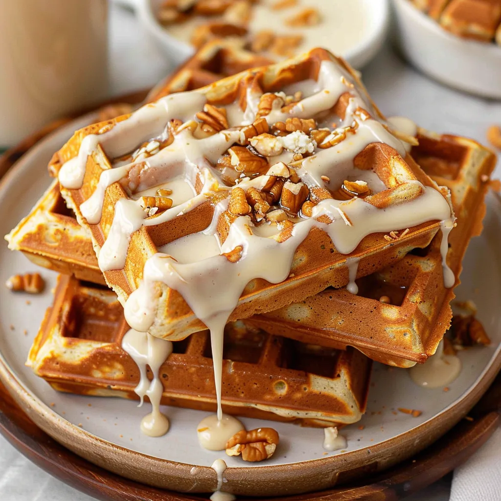 Delicious Carrot Cake Waffles with Cream Cheese Drizzle Recipe