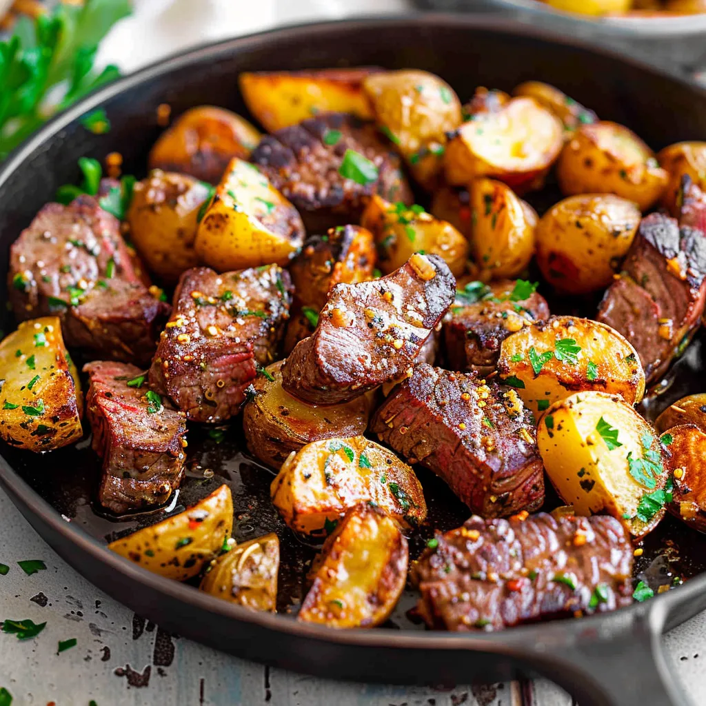 Savory Garlic Butter Steak Bites with Crispy Roasted Potatoes