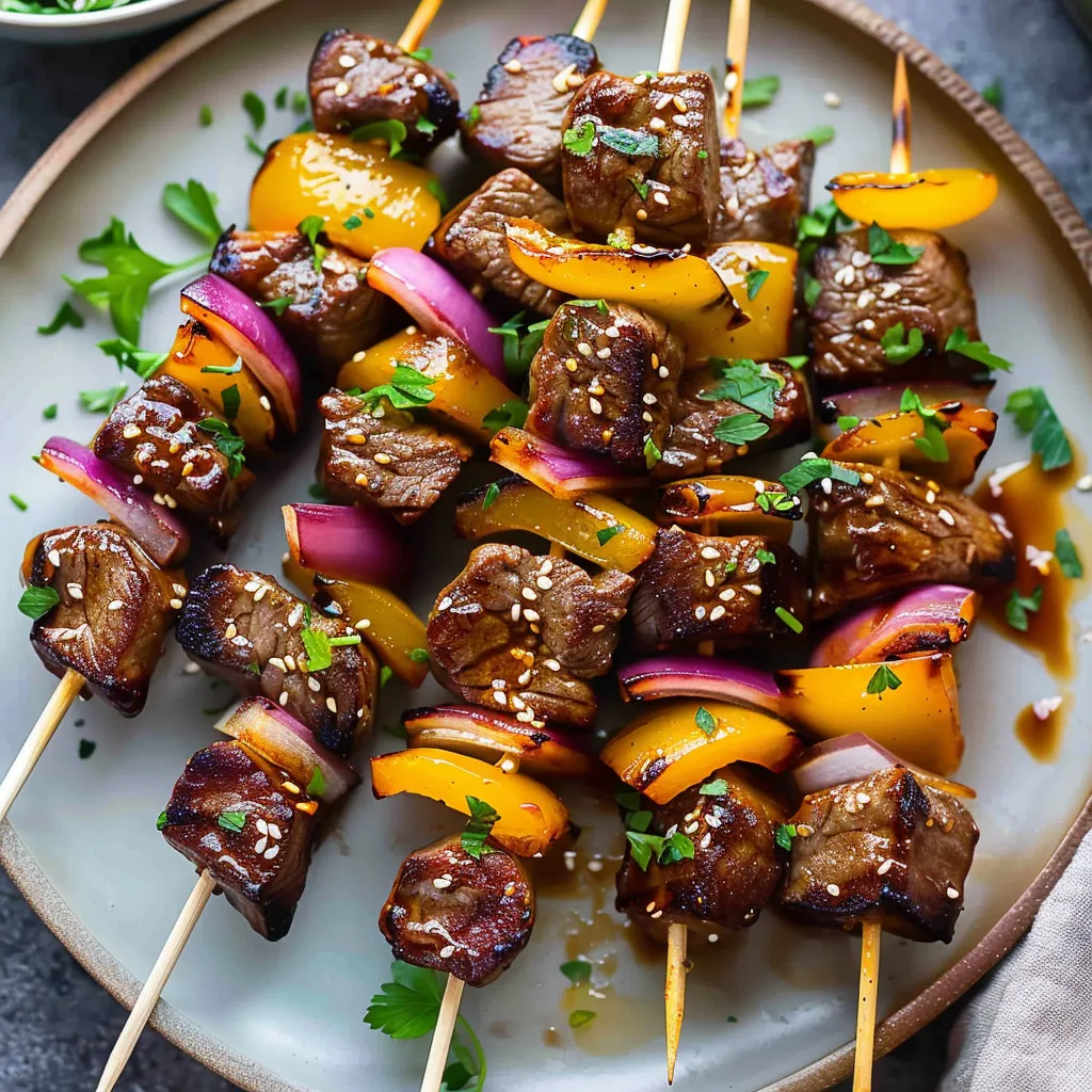 Savory Grilled Teriyaki Beef Skewers with Colorful Bell Peppers
