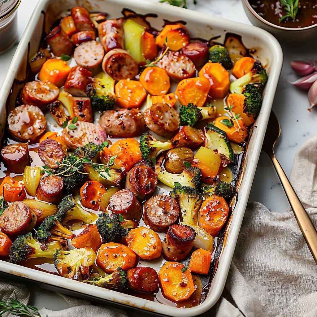Delicious Sheet Pan Sausage and Veggies with Maple Dijon Sauce