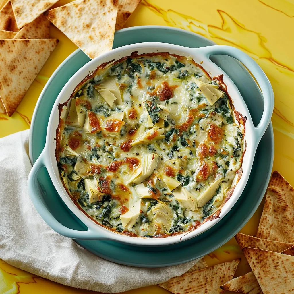 Savory Spinach & Artichoke Dip with Crunchy Pita Chips Delight