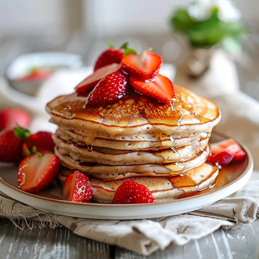 Greek Yogurt Pancakes with fresh summer strawberries