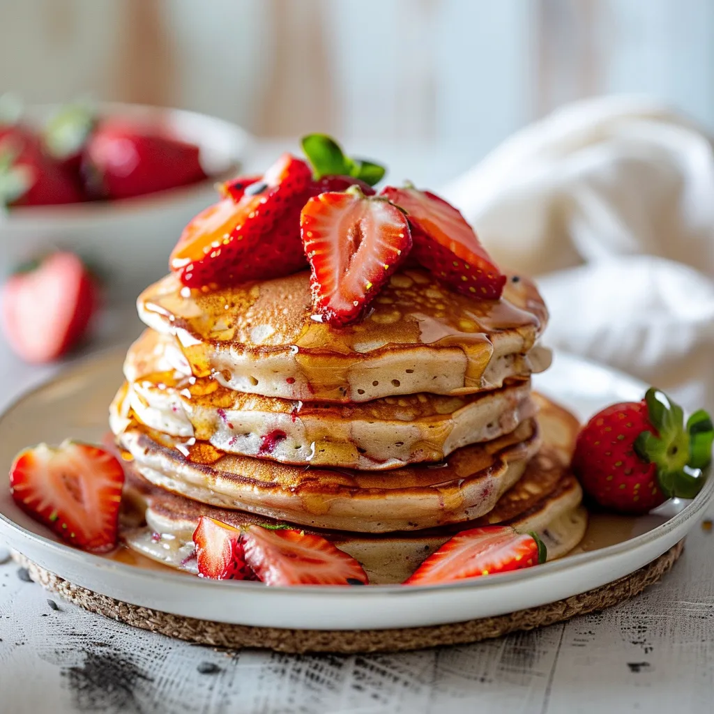 Greek Yogurt Pancakes with fresh summer strawberries