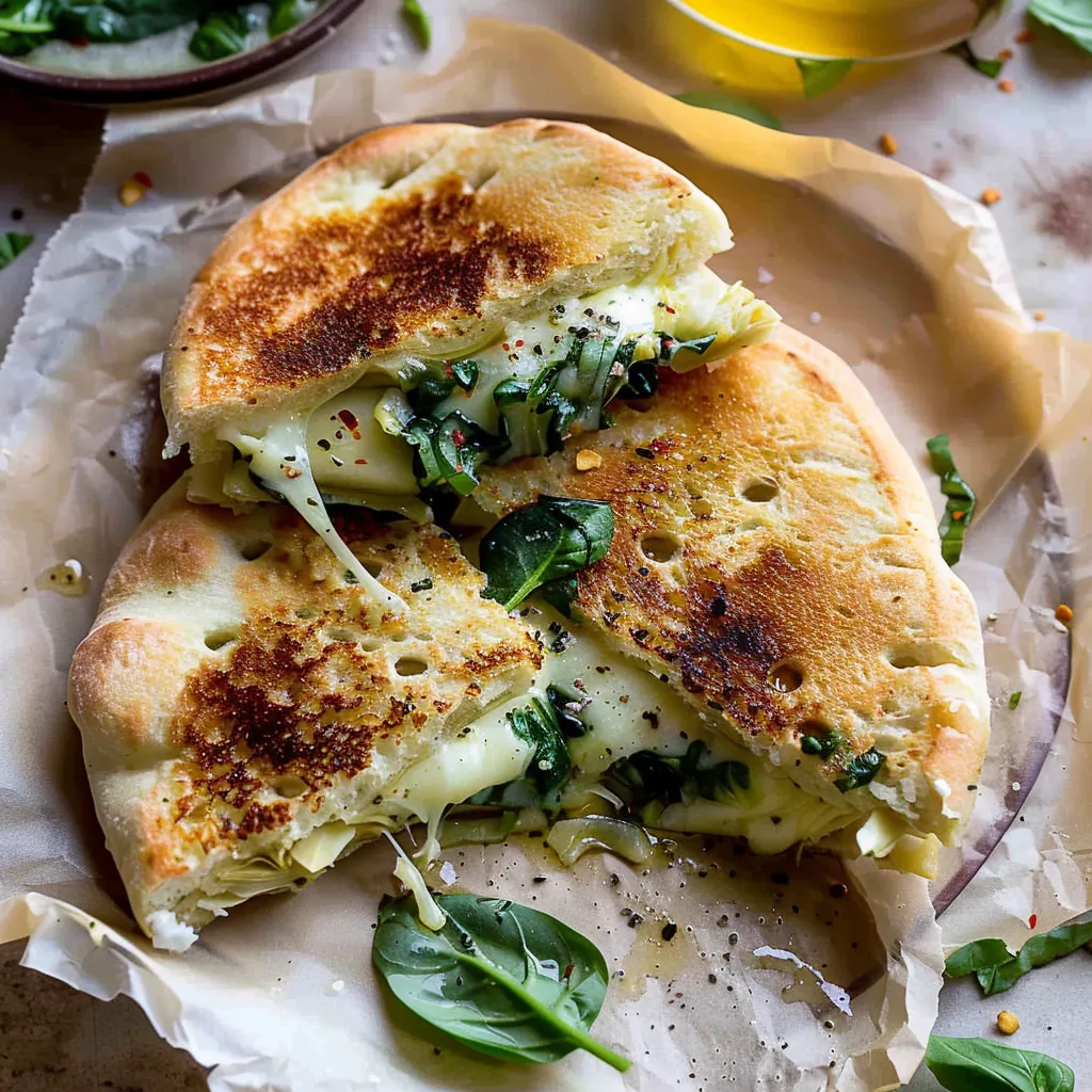 Savory Spinach and Artichoke Pita Grilled Cheese Recipe Delight