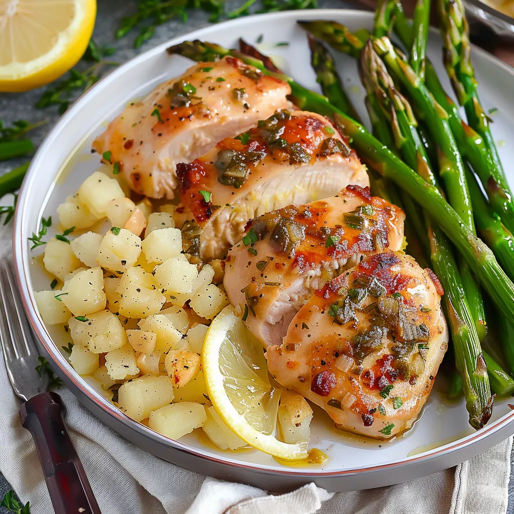 Savory One Pan Lemon Herb Chicken with Asparagus Recipe