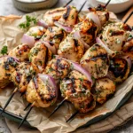 Mediterranean Chicken Skewers with a creamy tzatziki dip