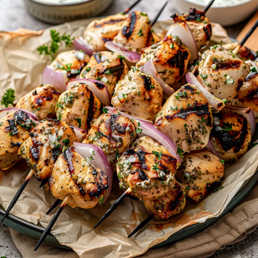 Savory Mediterranean Chicken Skewers with Creamy Tzatziki Dip