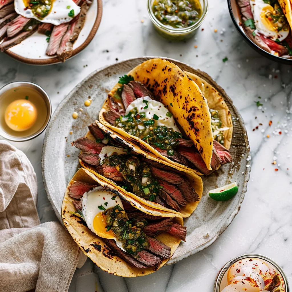 Delicious Steak & Egg Breakfast Tacos with Chimichurri Sauce