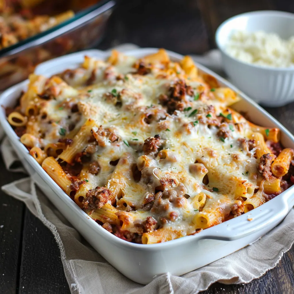 Delicious Baked Ziti with Ground Turkey and Three-Cheese Blend