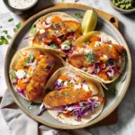 Crispy Air-Fryer Fish Tacos with a spicy cabbage slaw