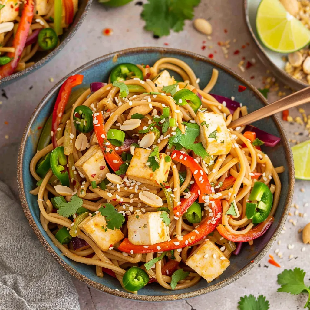 Delicious Cold Peanut Noodle Salad with Crunchy Tofu & Peppers