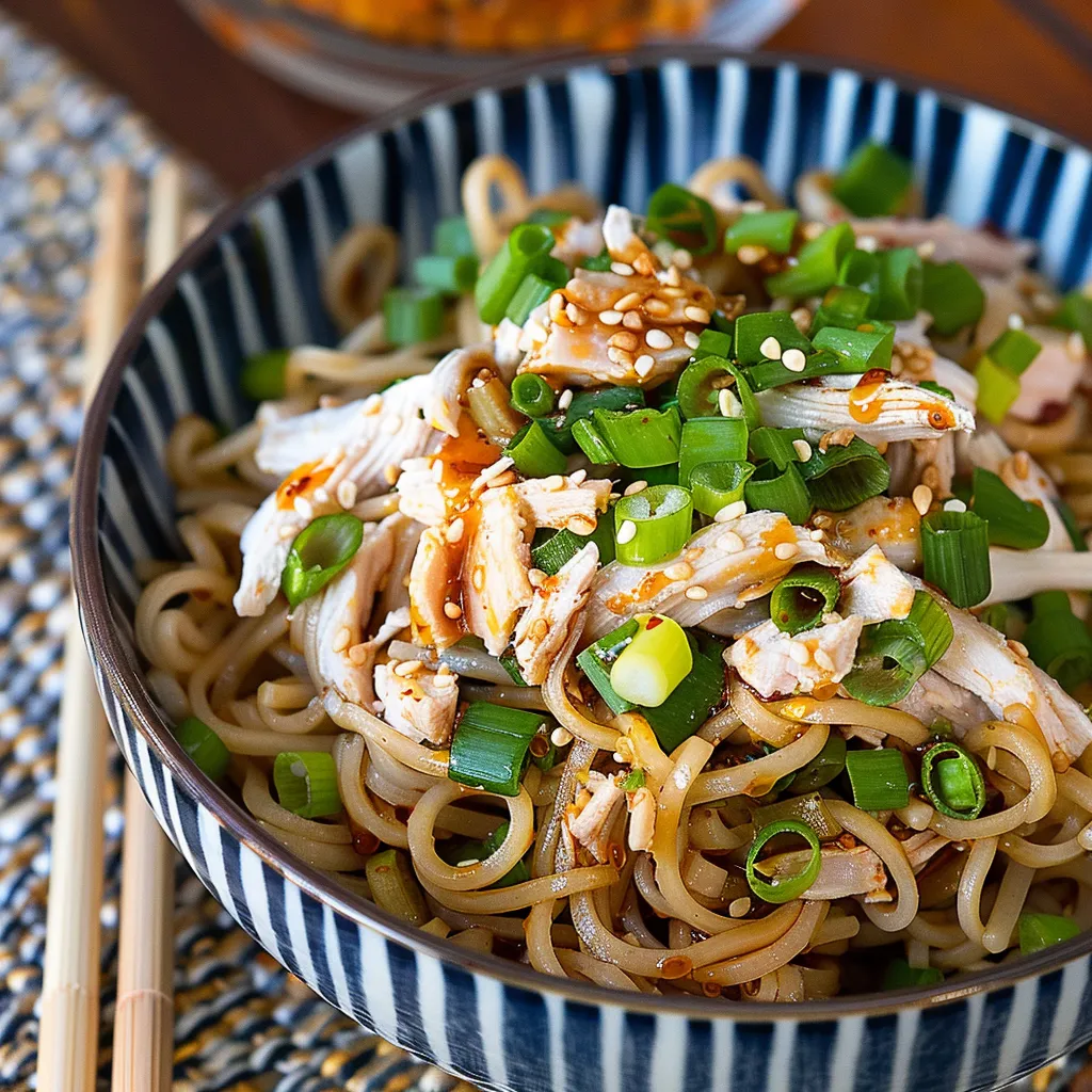 Delicious Cold Noodles with Shredded Chicken and Sesame Sauce