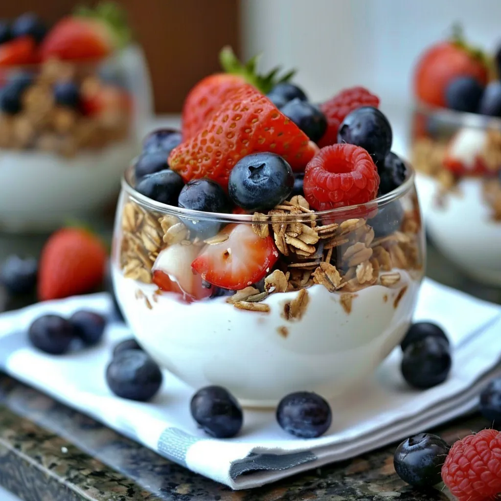 red white and blue yogurt parfaits