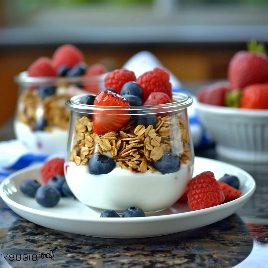 red white and blue yogurt parfaits