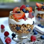 red white and blue yogurt parfaits