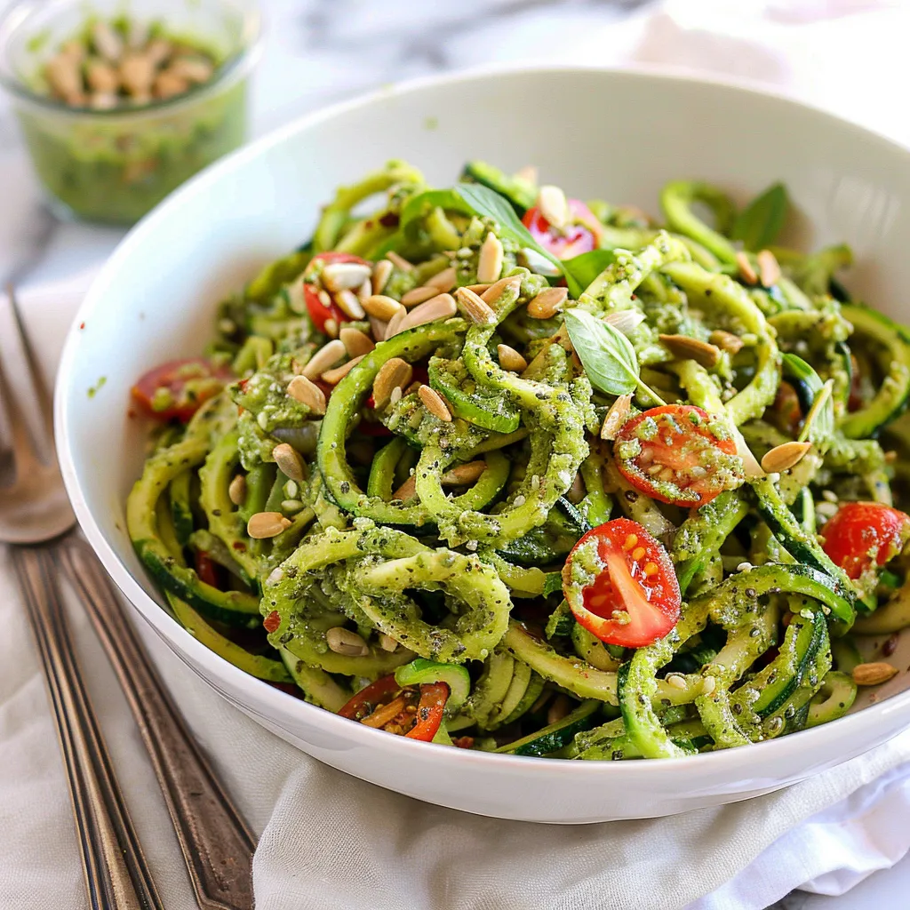 Delicious Zucchini Noodles with Nutty Sunflower Seed Pesto