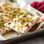 Frozen Greek Yogurt Bark with honey and pistachios