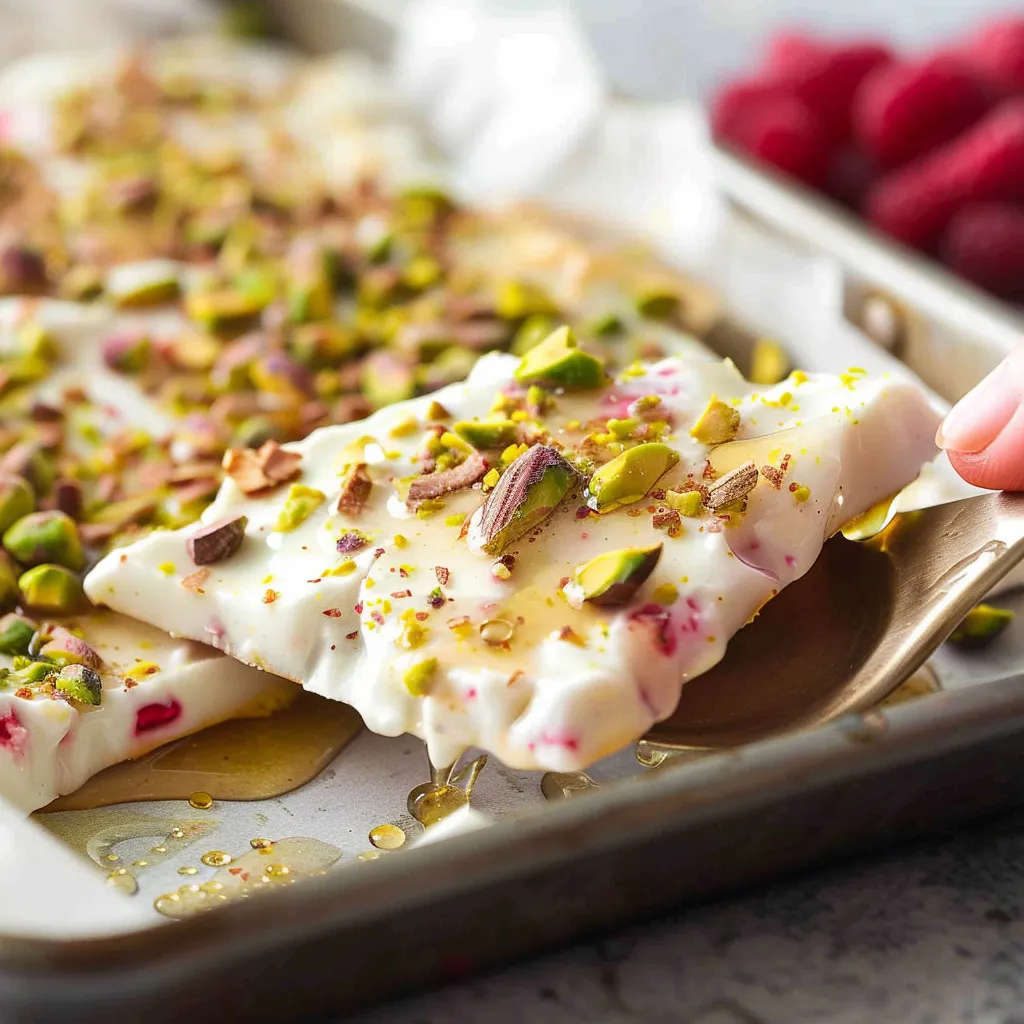 Delicious Frozen Greek Yogurt Bark with Honey and Pistachios